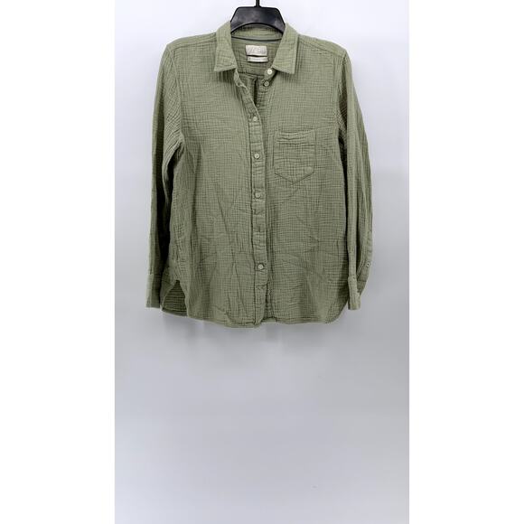 J.CREW Women's Sage Green Double Gauze Textured Button-Up Long Sleeve Top SZ S - Picture 1 of 12